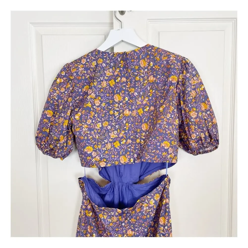 J. Crew Midnight Floral Cutout Midi Dress Puff Sleeve Cotton Poplin NWOT Sz 10